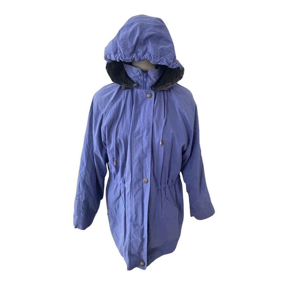 Vintage London Fog Womens Hooded Coat sz M Removable Lining Blue Purple